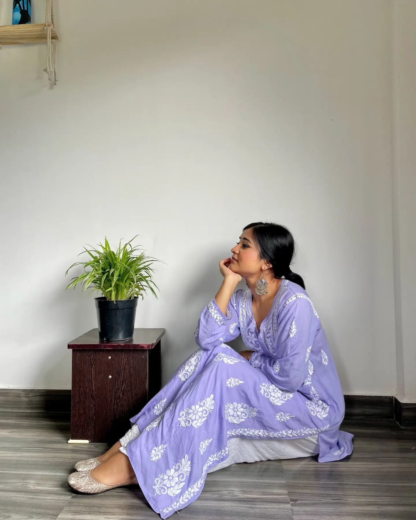 Peach&Purple  Rayon Cotton Chikankari Kurta With Palazzo Set