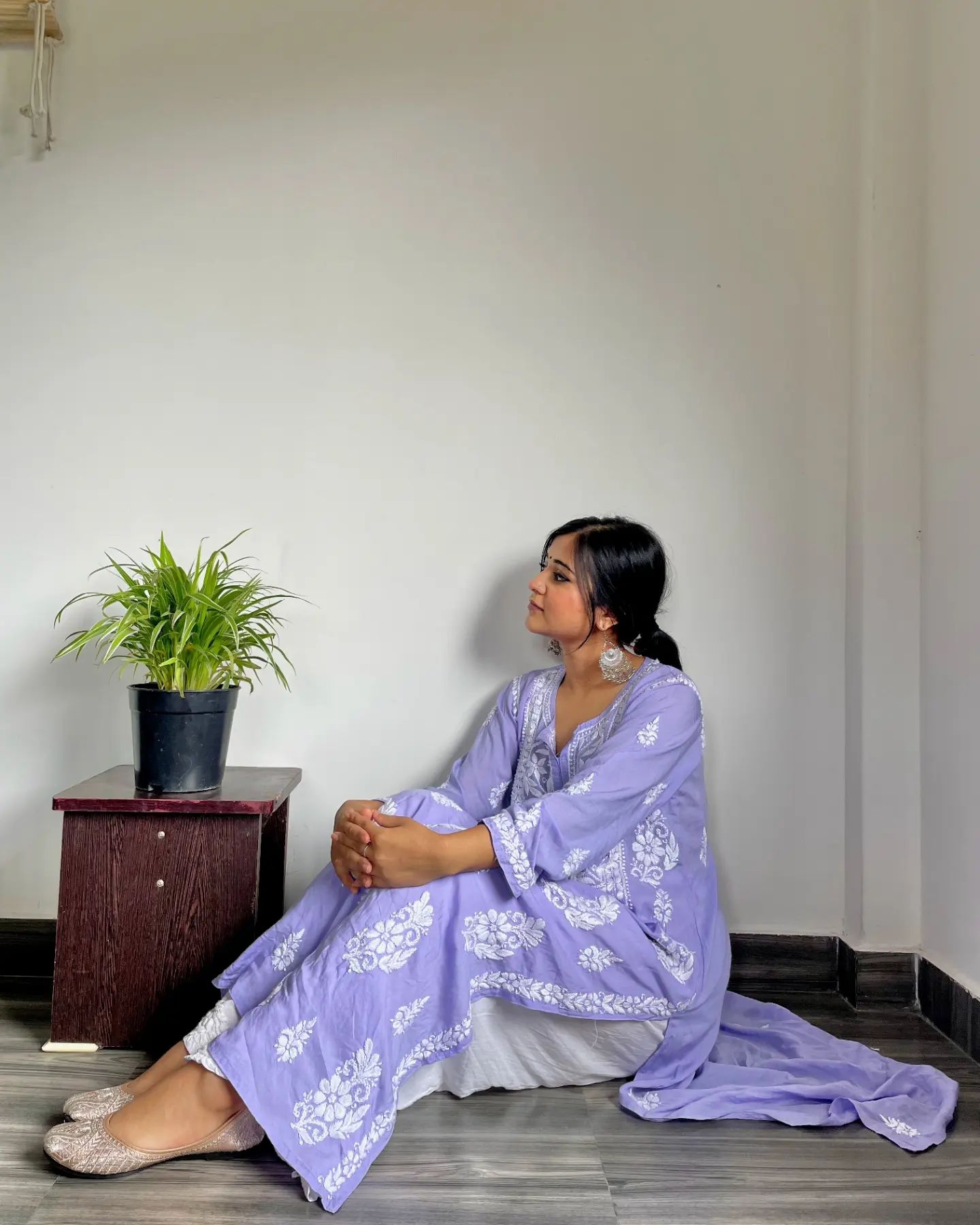 Peach&Purple  Rayon Cotton Chikankari Kurta With Palazzo Set