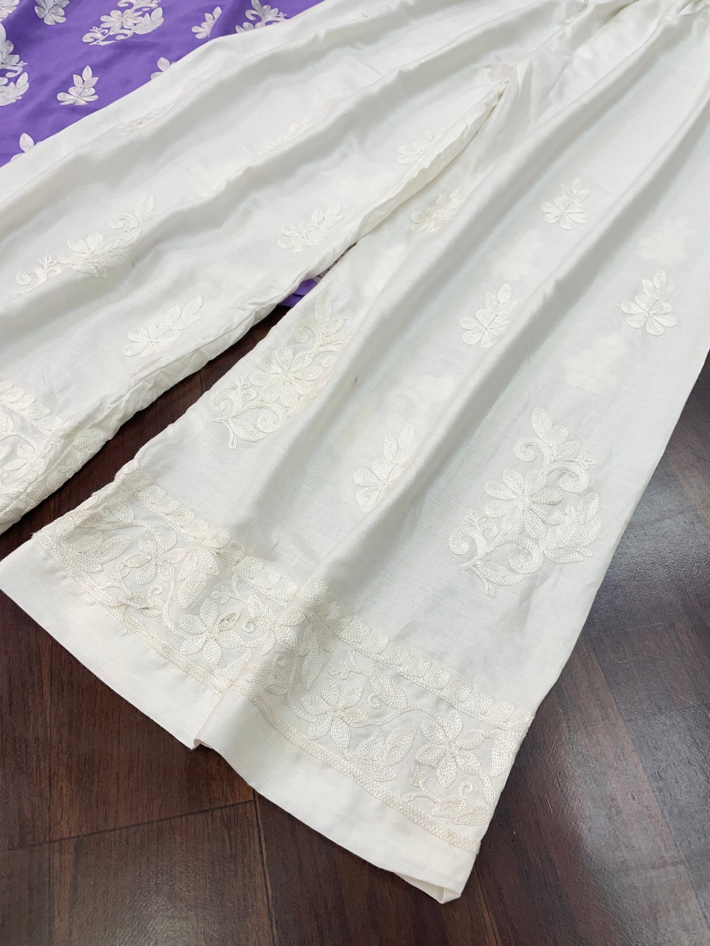 Peach&Purple  Rayon Cotton Chikankari Kurta With Palazzo Set