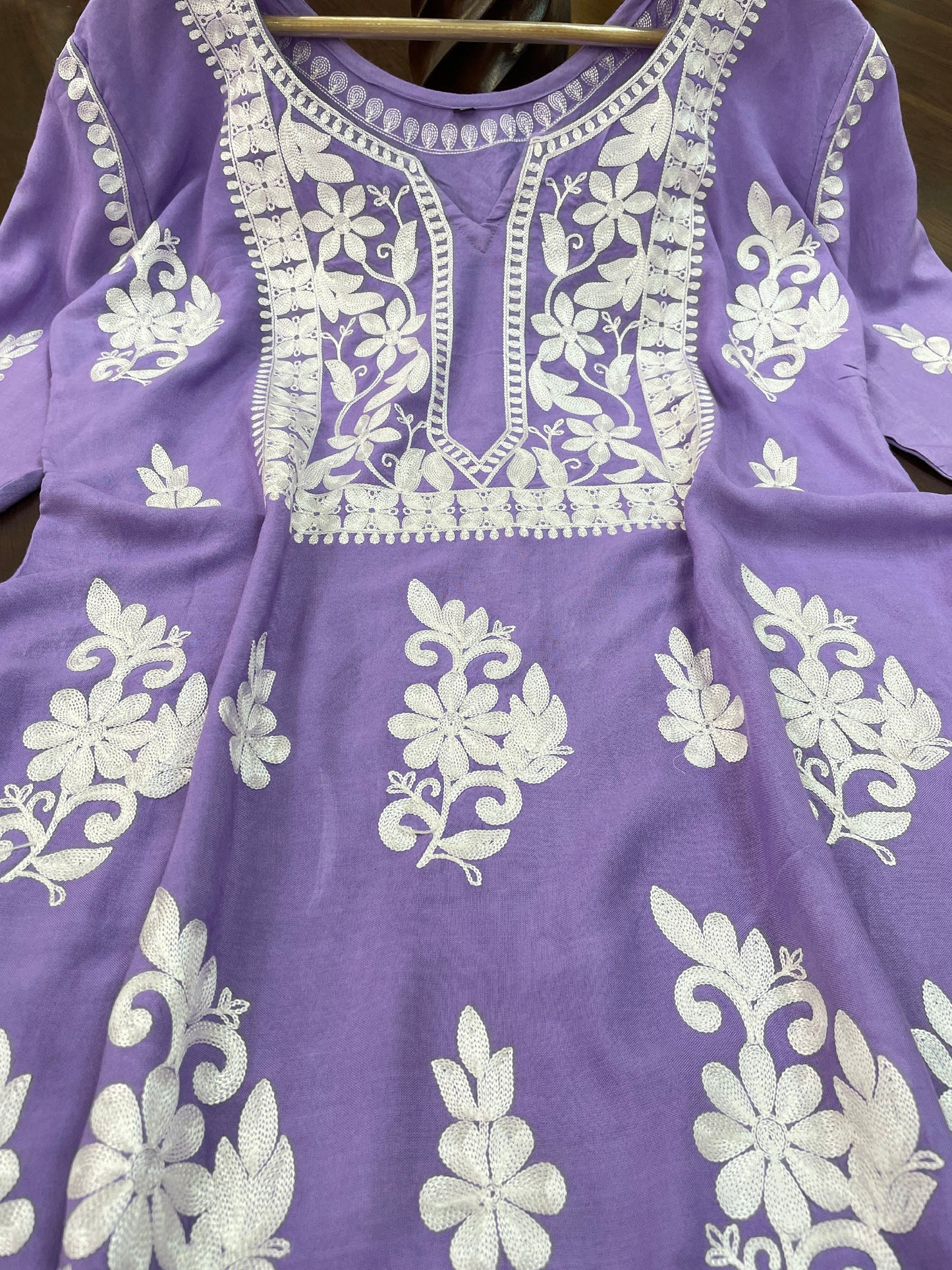 Peach&Purple  Rayon Cotton Chikankari Kurta With Palazzo Set