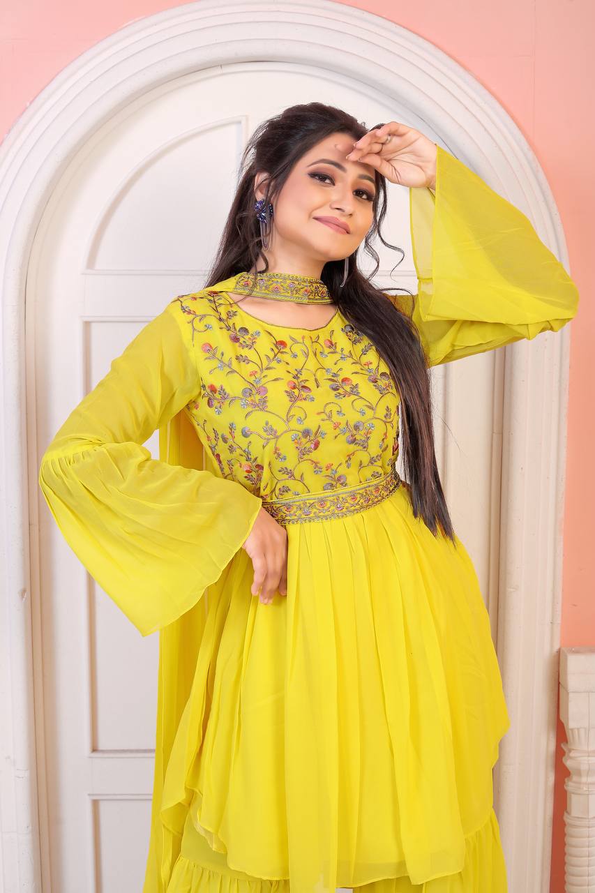 Premium Yellow Fully Embroidered Work Lehenga Choli Set With Dupatta For Party Wear Bridemaid Wear Haldi Outfit