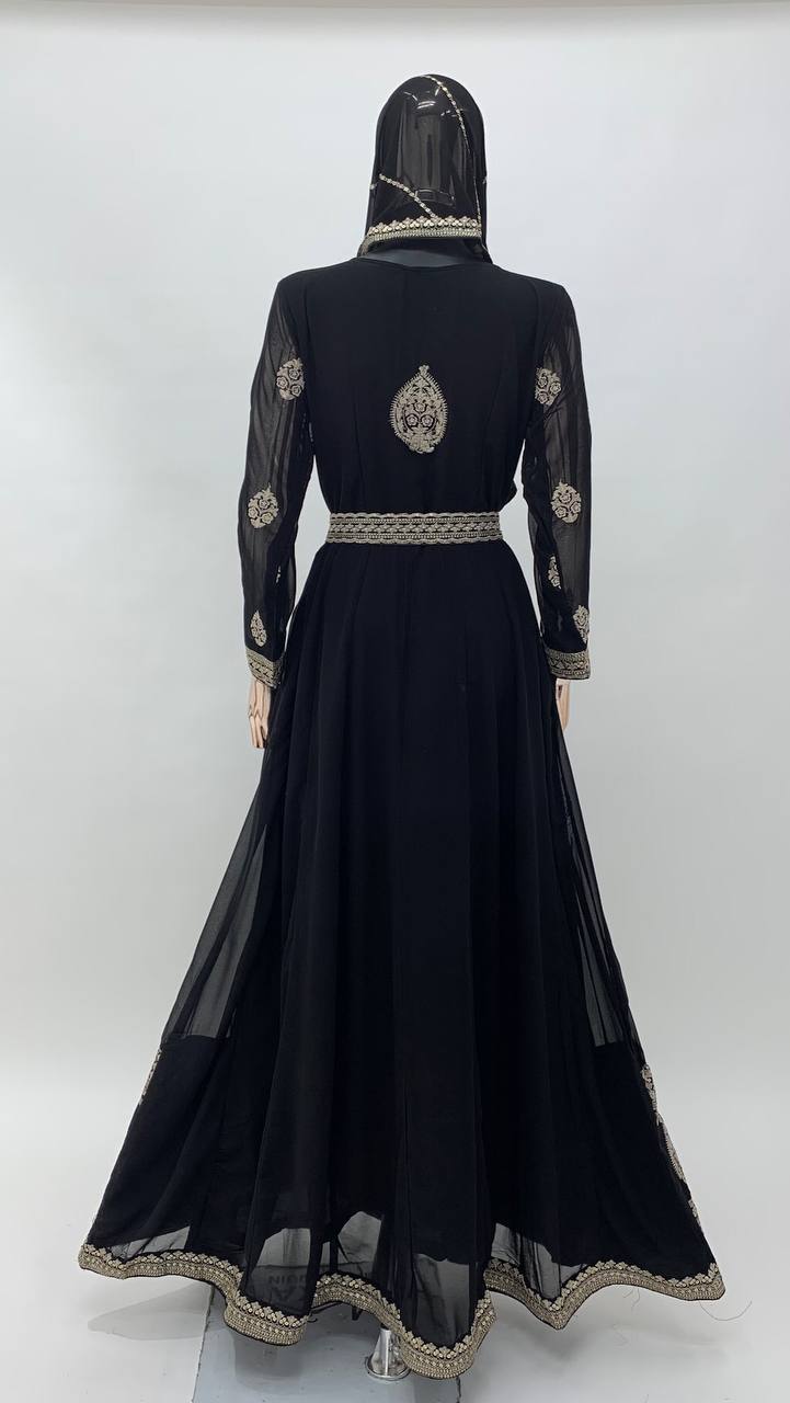 BLACK COLOR GEORGETTE FABRIC EMBROIDERED READYMADE LONG ANARKALI STYLE GOWN WITH DUPATTA