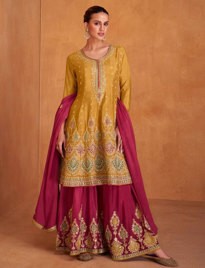 Yellow Pakistani Indian Wedding Party Wear Designer Salwar Kameez Pala