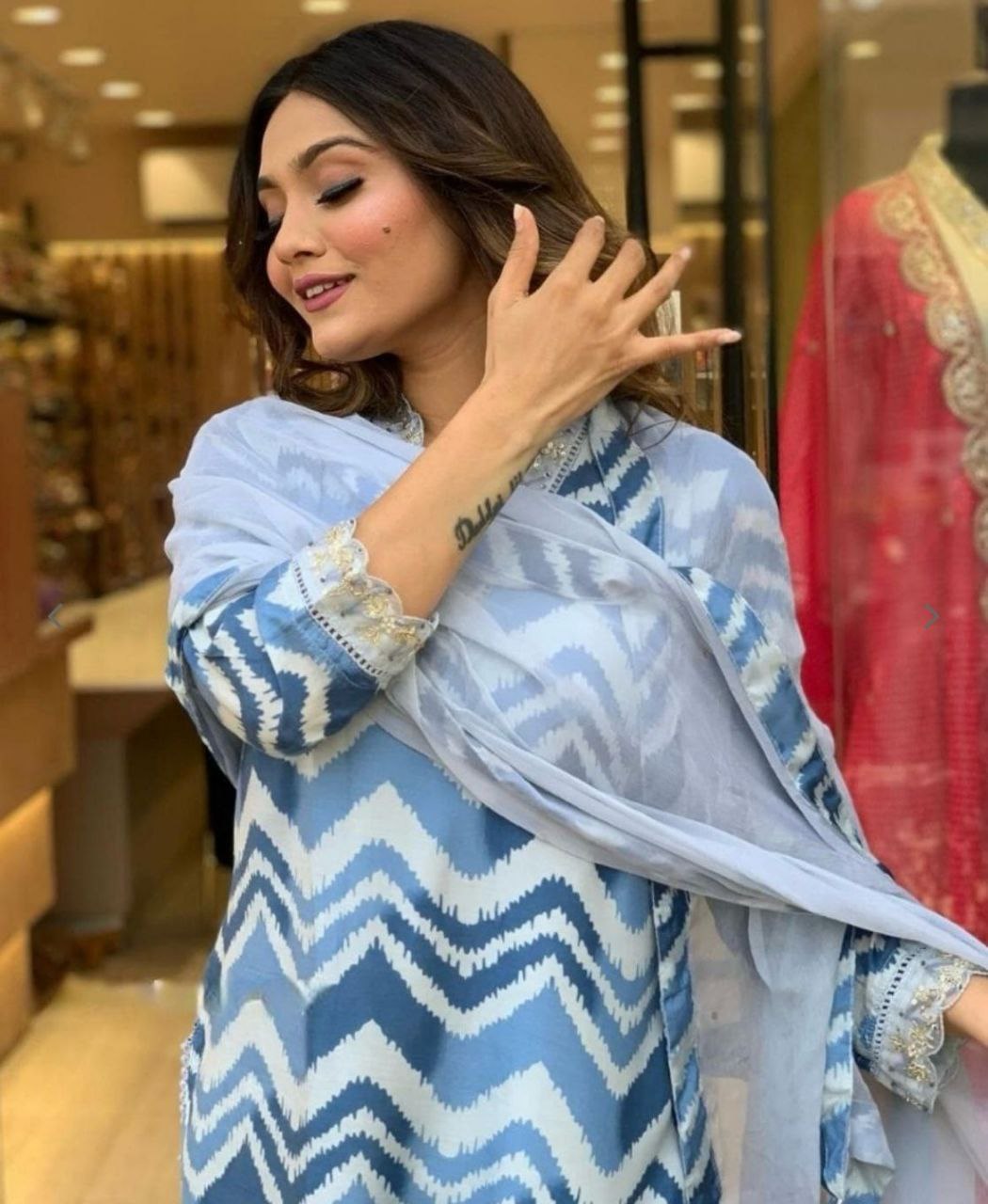 Blue Color Women Embroidered Straight Slik Kurta with Pants & Dupatta