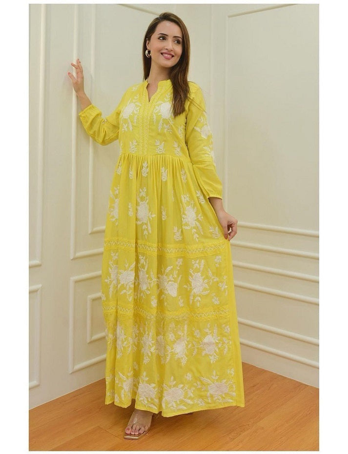Beutiful 3 Colors Embroidery Work Rayon Gown For Womens And Girls