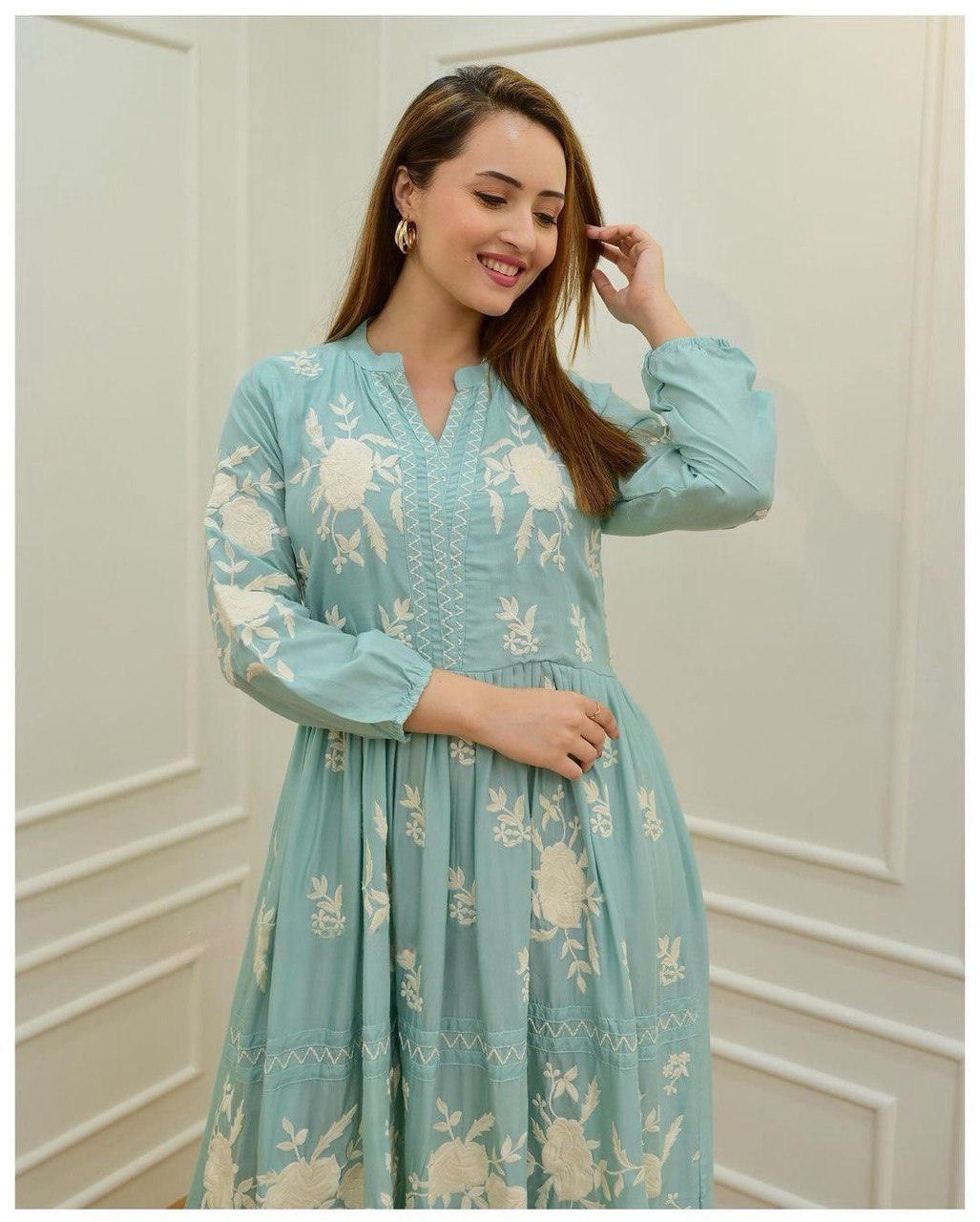 Beutiful 3 Colors Embroidery Work Rayon Gown For Womens And Girls