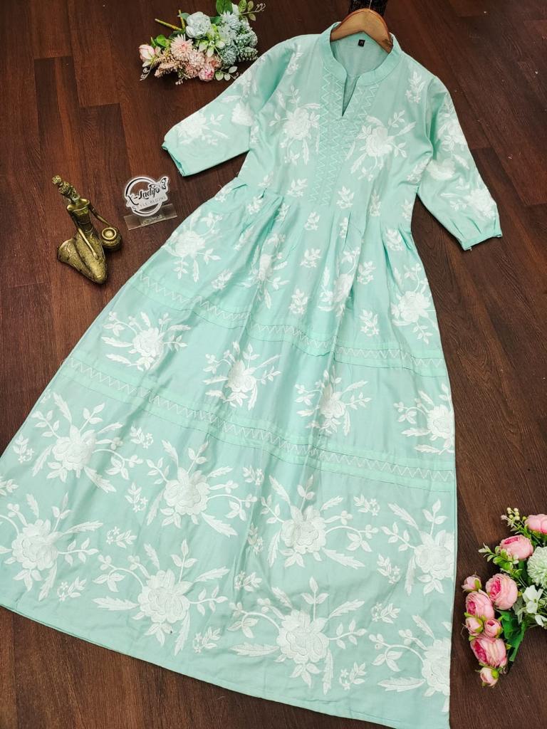 Beutiful 3 Colors Embroidery Work Rayon Gown For Womens And Girls