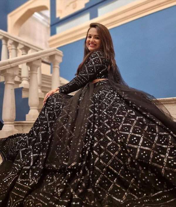 Black Color Indian Wedding Lehenga Choli With Heavy Sequence Lehenga Choli