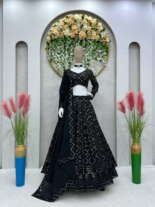 Black Color Indian Wedding Lehenga Choli With Heavy Sequence Lehenga Choli