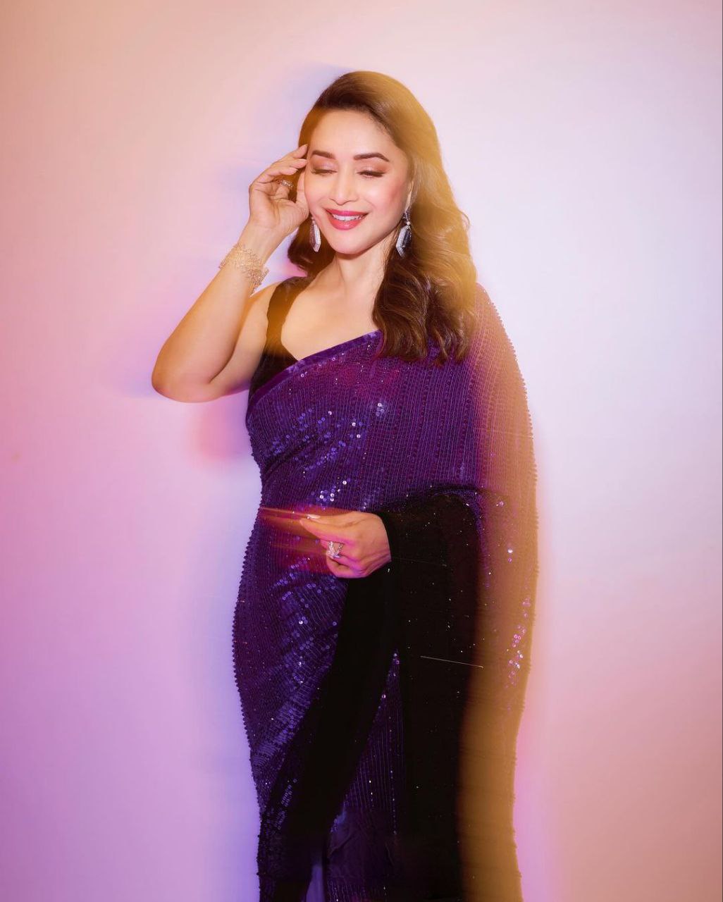 Purple Color Georgette Sequence Embroidery Work Saree For Women's