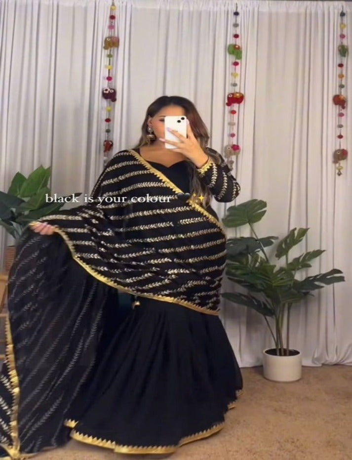 Designer Partywear Georgette Black Color Embroidery Sequence Work Lehenga Saree For Women's