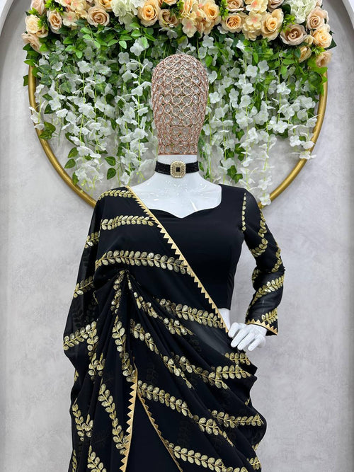 Designer Partywear Georgette Black Color Embroidery Sequence Work Lehenga Saree For Women's
