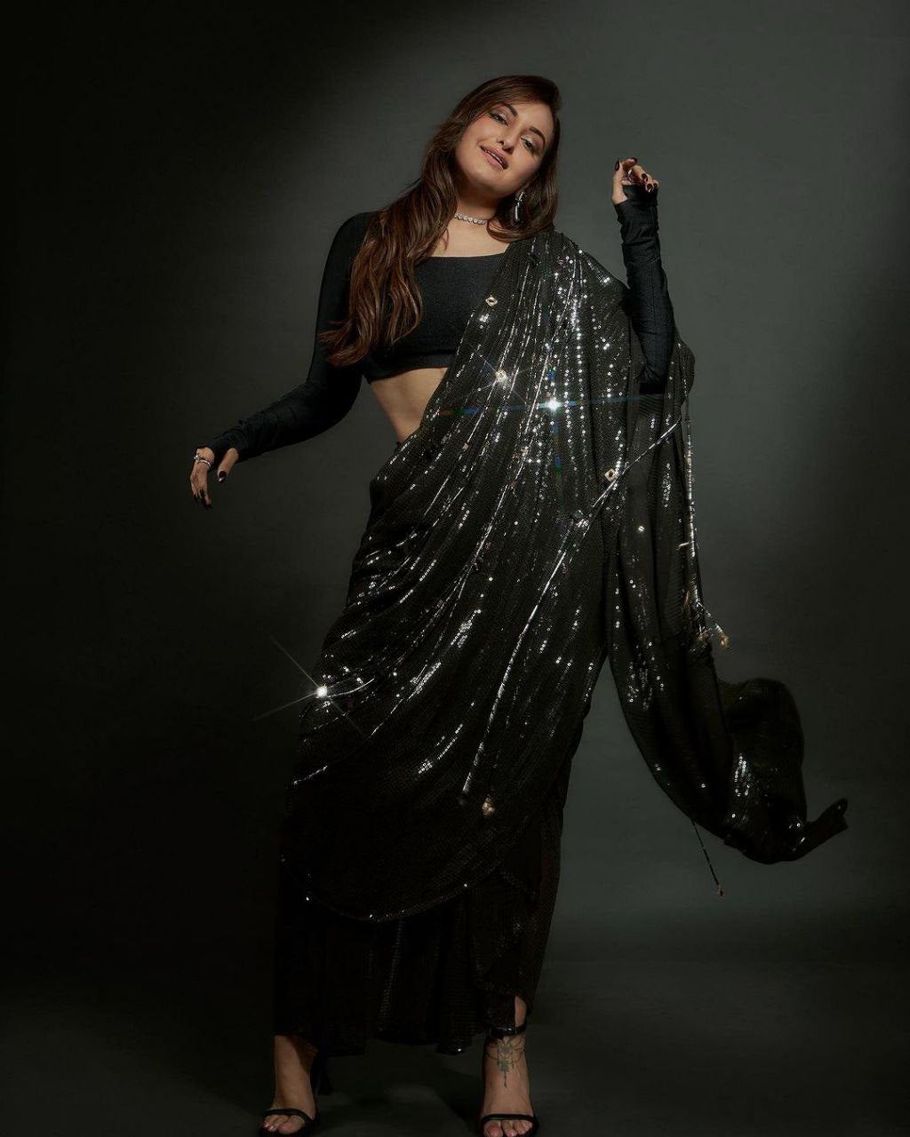 Beautiful Black Color Georgette Heavy Sequins Embroidery Work Party Wear Saree For Women's
