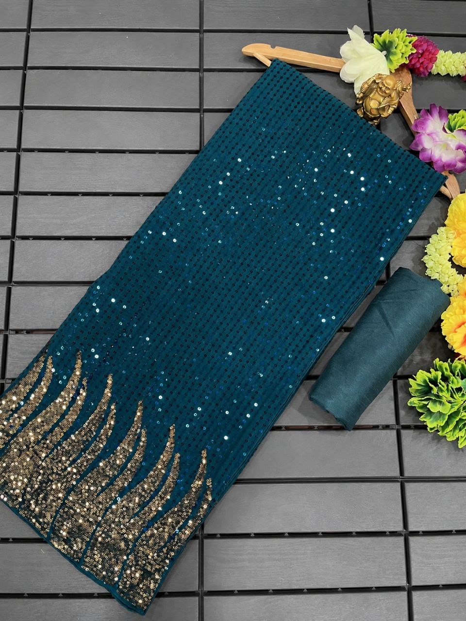 New Bollywood Saree Of Heavy Quality 60 Gram Georgette Heavy Dual Sequins 3MM & 5MM EMBRODERY Sequins Work Saree | Blouse of Silk