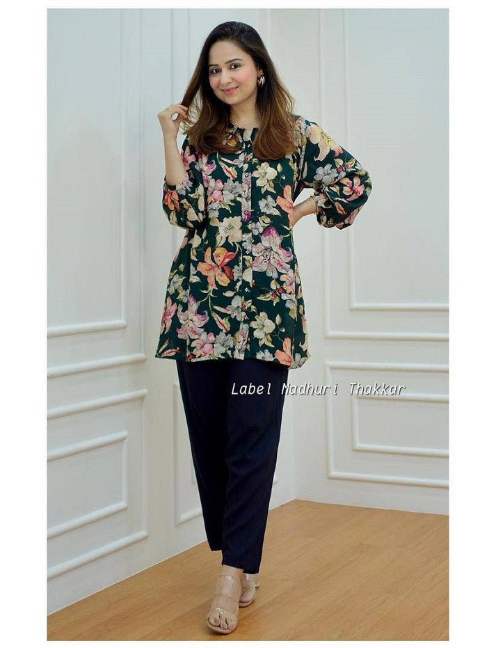 FLORAL MUSLIN STYLISH TUNIC SHORT KURTA FOR GIRLS AND WOMEN WESTERN TOPS