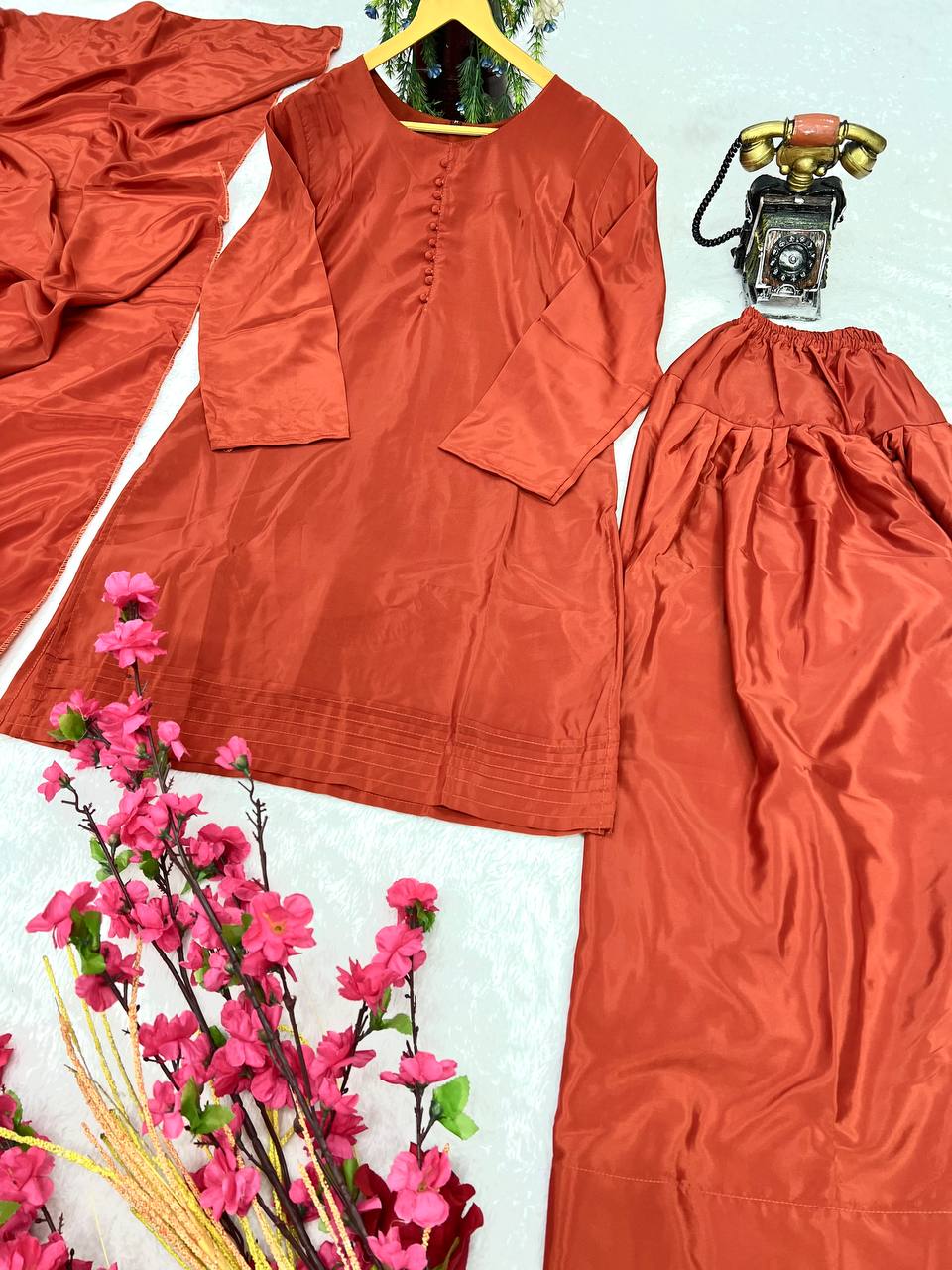 Elegant Natural Silk Plain Kurta Set with Micro Silk Lining & Matching Dupatta