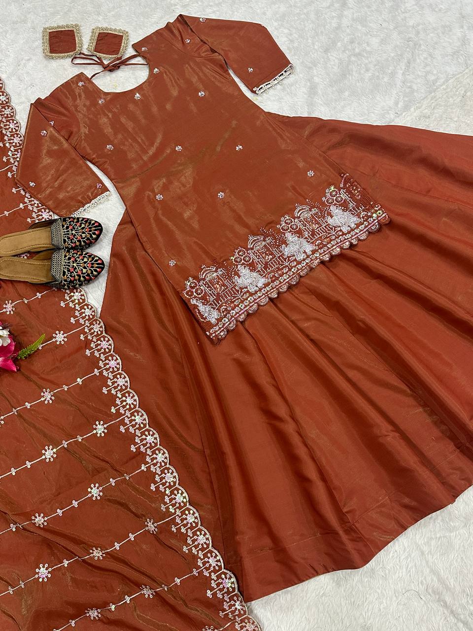 Women's Simmer Silk Embroidered Lehenga Choli Set with Dupatta | Beads & Sequence Zari Work | Fully Stitched Top and Lehenga | Festive & Wedding Wear