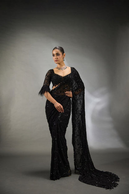 Heavy Quality Faux Georgette | Heavy Cpallu Zaal & Embroidery Work with 5mm Sequins & Multy Embroidery work done in Saree | Heavy Embroidery Front & Back Blouse With Sleeves