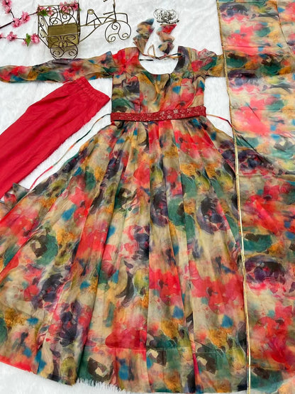 Multi color designer stylish digital printed anarkali dress with dupatta for function wear