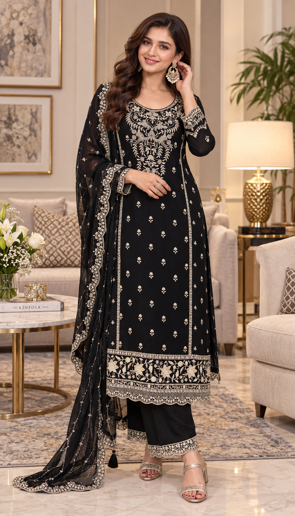 Heavy Work Chinon Sequence Embroidery Beautiful Semi-Stitched Pakistani Salwar Suit Material