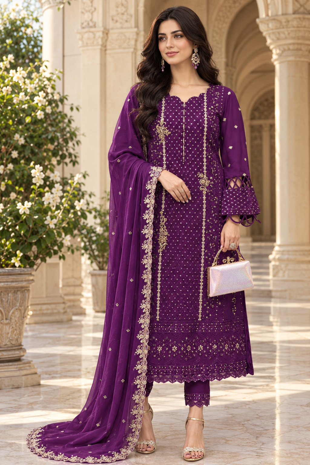 Attractive Georgette Sequence Embroidery Multi Purpose Semi-Stitched Pakistani Salwar Suit Material