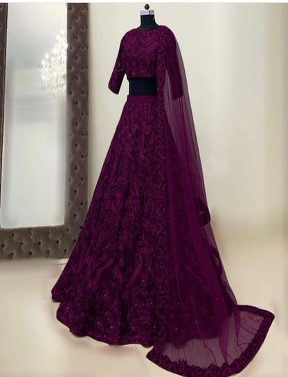 Wine Color Designer Tapeta Silk Chain Diamond Work Wedding Wear Lehenga Choli