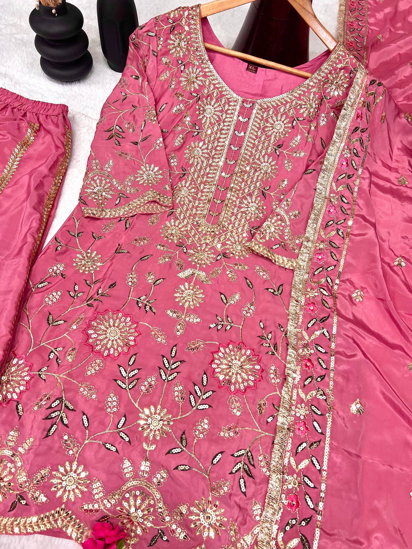 Premium Heavy Pure Natural Crepe Silk Sharara Set with Dupatta – Multi-Needle Sequins Embroidery (Fully Stitched)