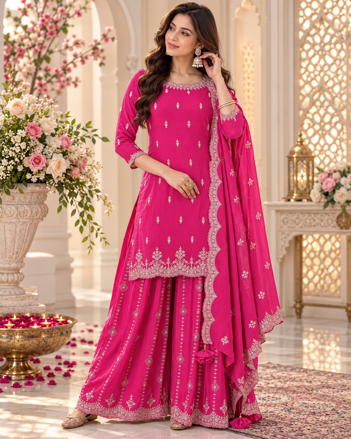 Premium Chinon Sequence Embroidery Multi Purpose Semi-Stitched Sharara Suit Pakistani Dress for Women