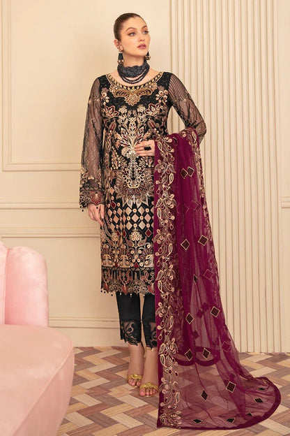 Maroon Minhal by Ramsha Embroidered Organza Suits Vol 6 – RSH22-M6-M-606 By Dealbazaars