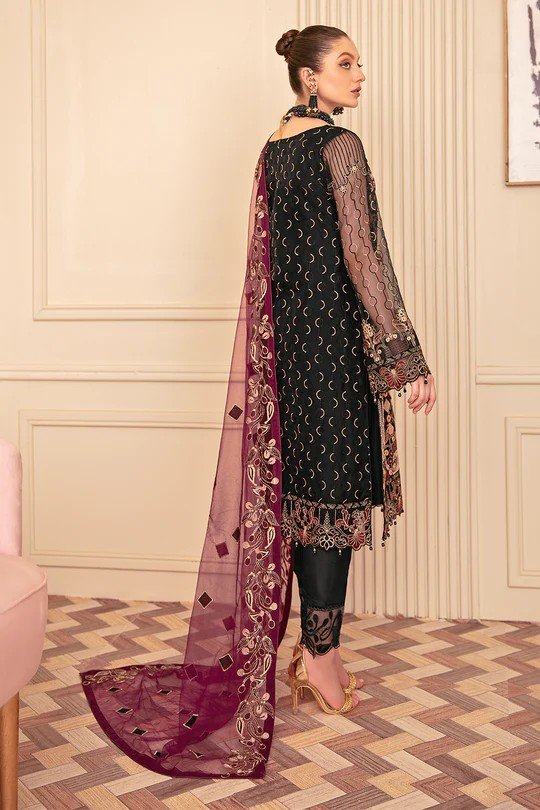 Maroon Minhal by Ramsha Embroidered Organza Suits Vol 6 – RSH22-M6-M-606 By Dealbazaars