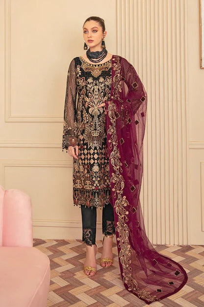 Maroon Minhal by Ramsha Embroidered Organza Suits Vol 6 – RSH22-M6-M-606 By Dealbazaars