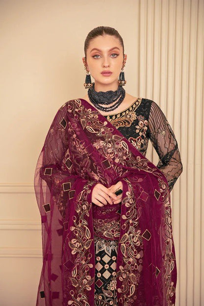 Maroon Minhal by Ramsha Embroidered Organza Suits Vol 6 – RSH22-M6-M-606 By Dealbazaars