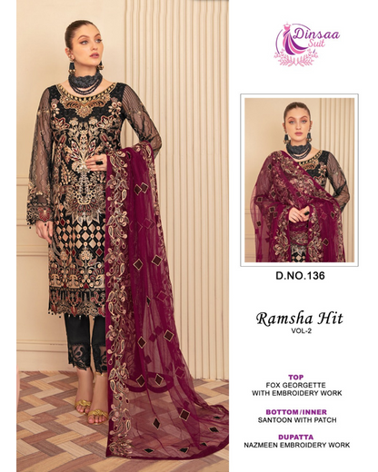 Maroon Minhal by Ramsha Embroidered Organza Suits Vol 6 – RSH22-M6-M-606 By Dealbazaars