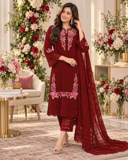 Pakistani Look Chinon Sequence Embroidery Wonderful Semi-Stitched Salwar Suit Material