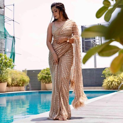 White Colour Premium Net With Fancy Milky Rainbow Sequence & Thread Work,Jhalar Border Work Saree For Women,Party Wear Saree,Designer Saree