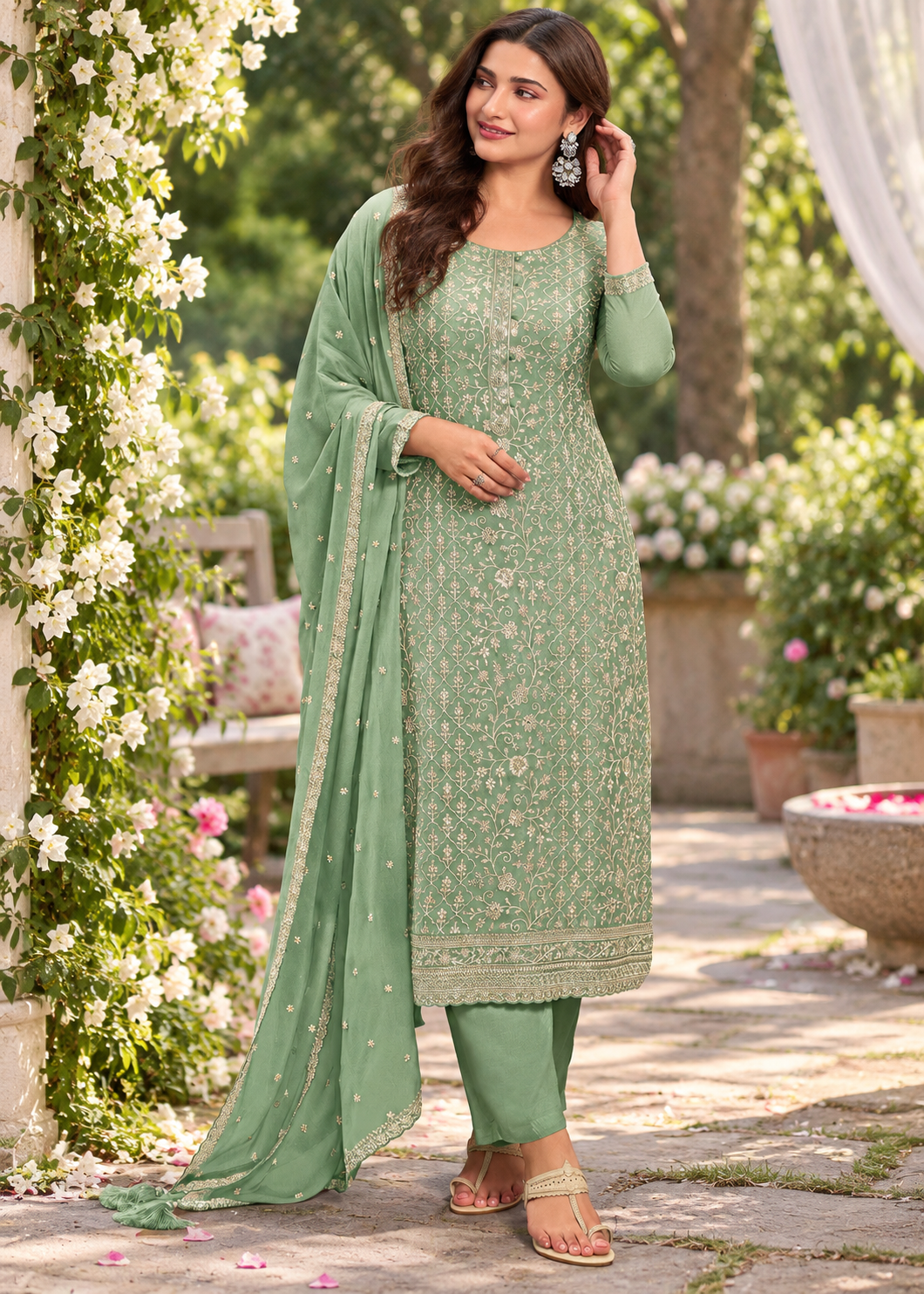 Fancy Look Women Pakistani Suit Vichitra Silk Sequence Embroidery Wonderful Semi-Stitched Salwar Suit Material