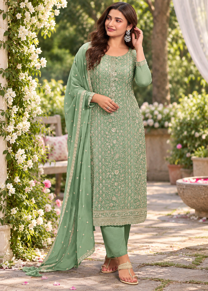 Fancy Look Women Pakistani Suit Vichitra Silk Sequence Embroidery Wonderful Semi-Stitched Salwar Suit Material