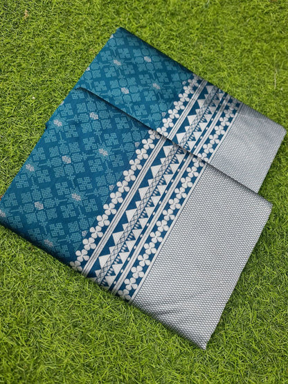 Tremendous Blue Color Wedding Wear Soft Lichi Silk Designer Jacquard Work All Over Saree With Blouse By Dealbazaars