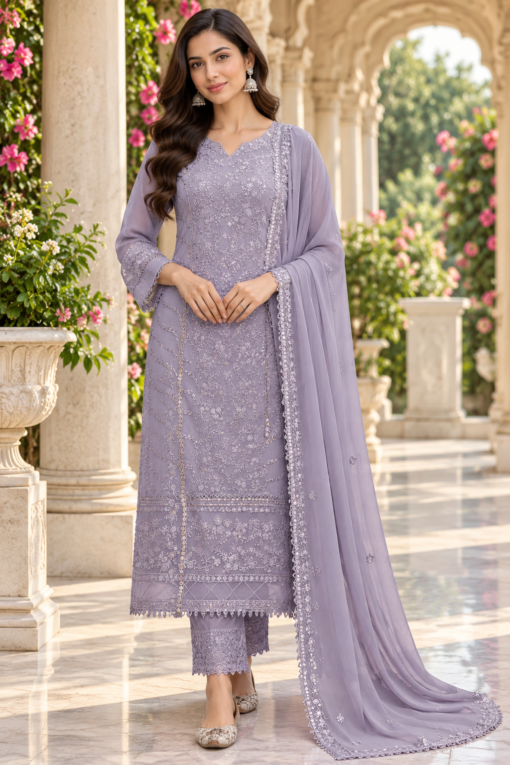 Beautiful Georgette Sequence Embroidery Multi Purpose Semi-Stitched Pakistani Salwar Suit Material