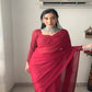 BEAUTIFUL RED  FAUX GEORGETTE READY TO WEAR SAREE WITH READYMADE RUNNING BLOUSE PARTY WEAR SAREE