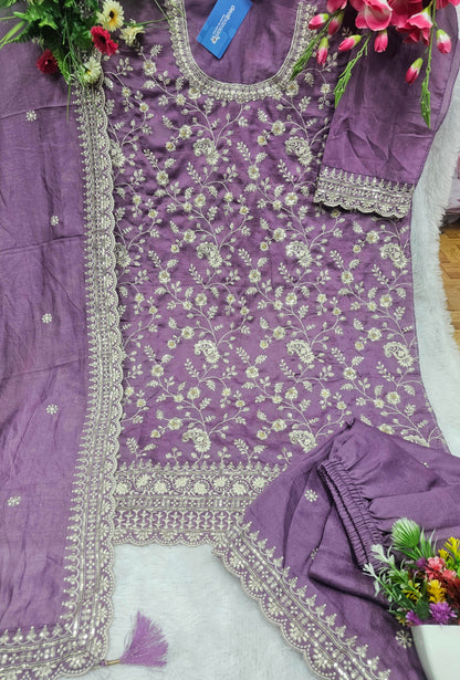 Attractive Vichitra Silk Sequence Embroidery Multi Purpose Semi-Stitched Pakistani Sharara Suit Material