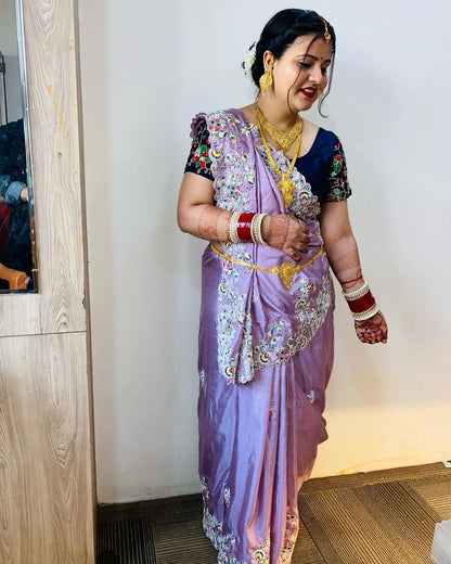 Purple Silk Modal Embroidered Breezy Light Weight Saree with Blouse Piece By Dealbazaars