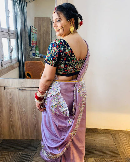 Purple Silk Modal Embroidered Breezy Light Weight Saree with Blouse Piece By Dealbazaars