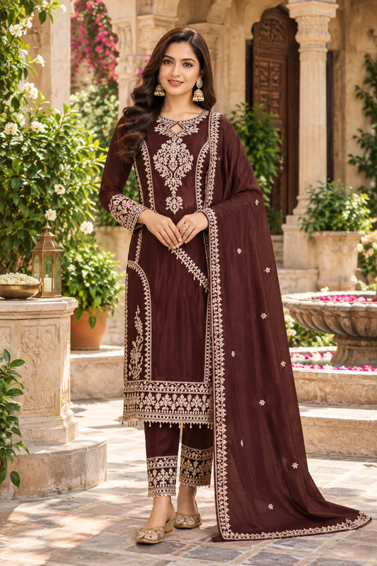 Women's Leheriya Embroidered Regular Sequinned Kurta with Trousers & With Dupatta