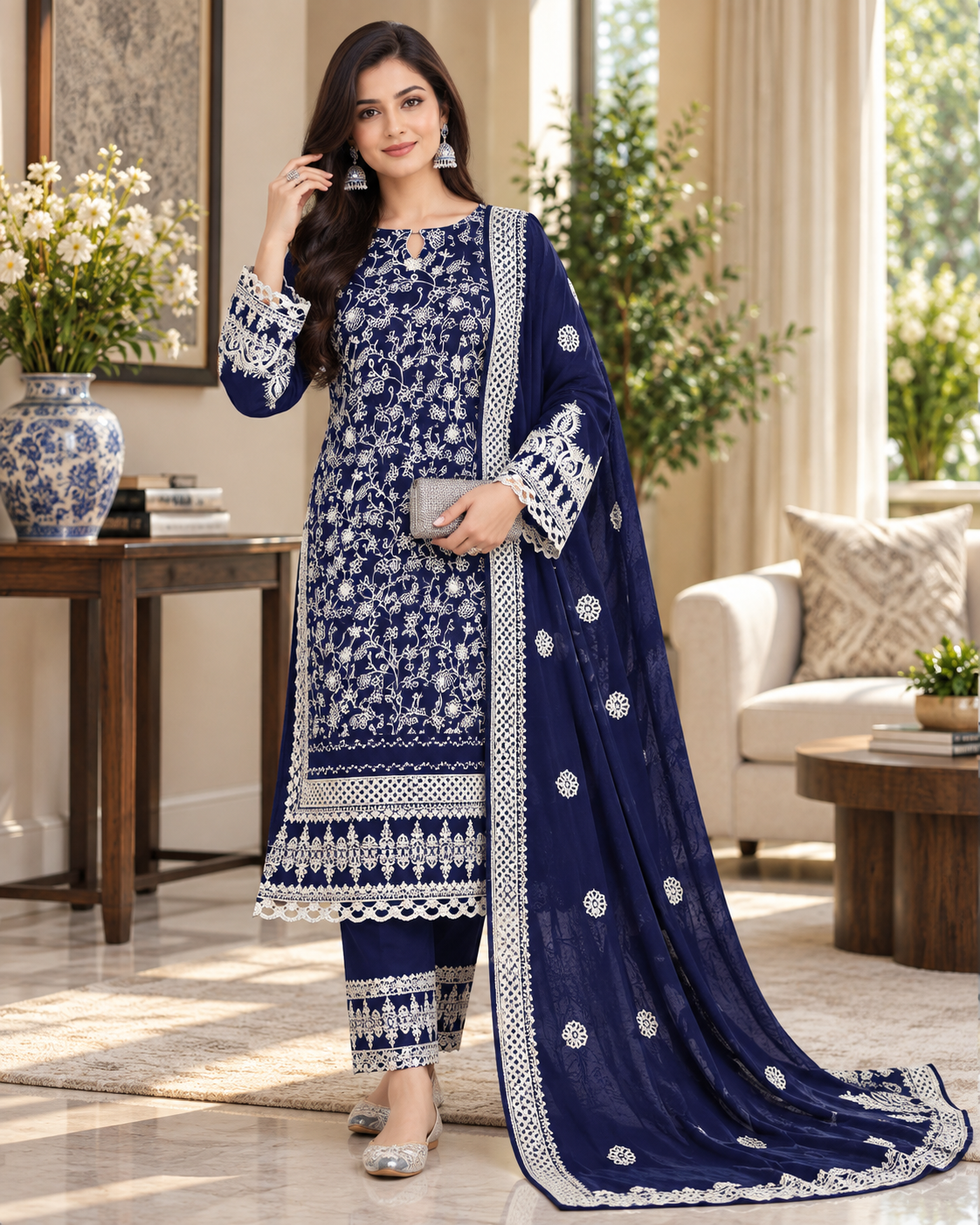 Pakistani Suit for Women Exclusive Georgette Thread Embroidery Beautiful Semi-Stitched Salwar Suit Material