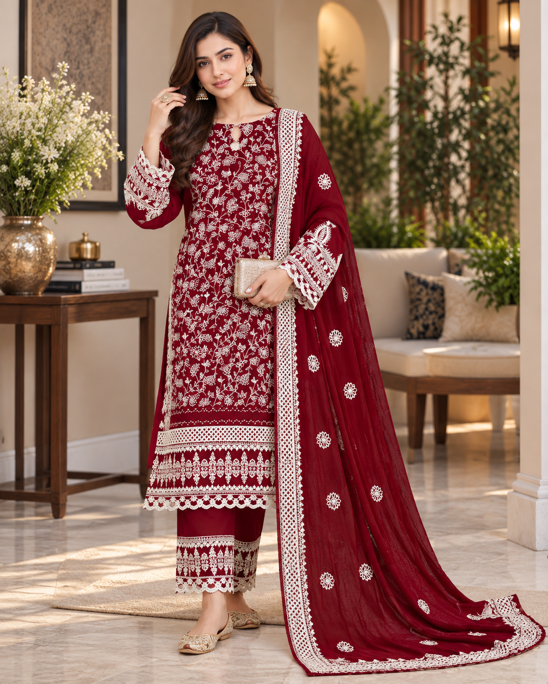 Pakistani Suit for Women Exclusive Georgette Thread Embroidery Beautiful Semi-Stitched Salwar Suit Material