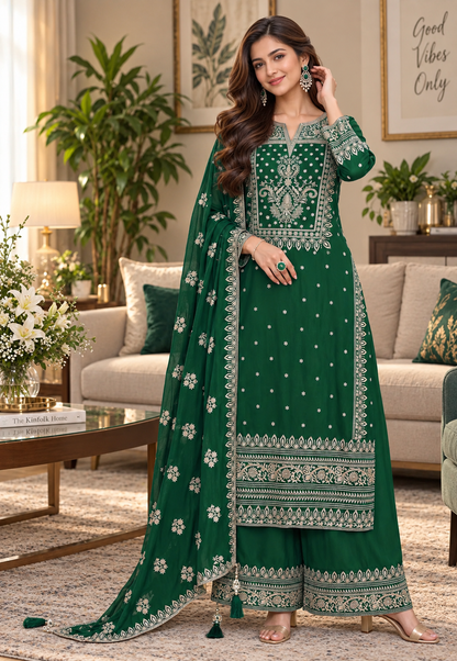 Pakistani Look Heavy Chinon Sequence Embroidery Wonderful Semi-Stitched Salwar Suit Material
