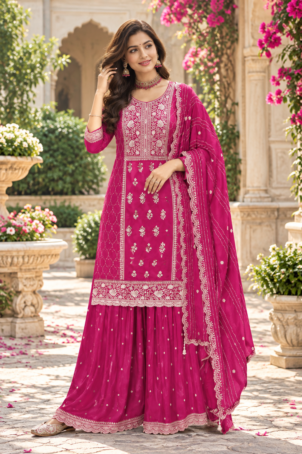 Pakistani Suit for Women Heavy Work Chinon Sequence Embroidery Work Wonderful Semi-Stitched Sharara Suit