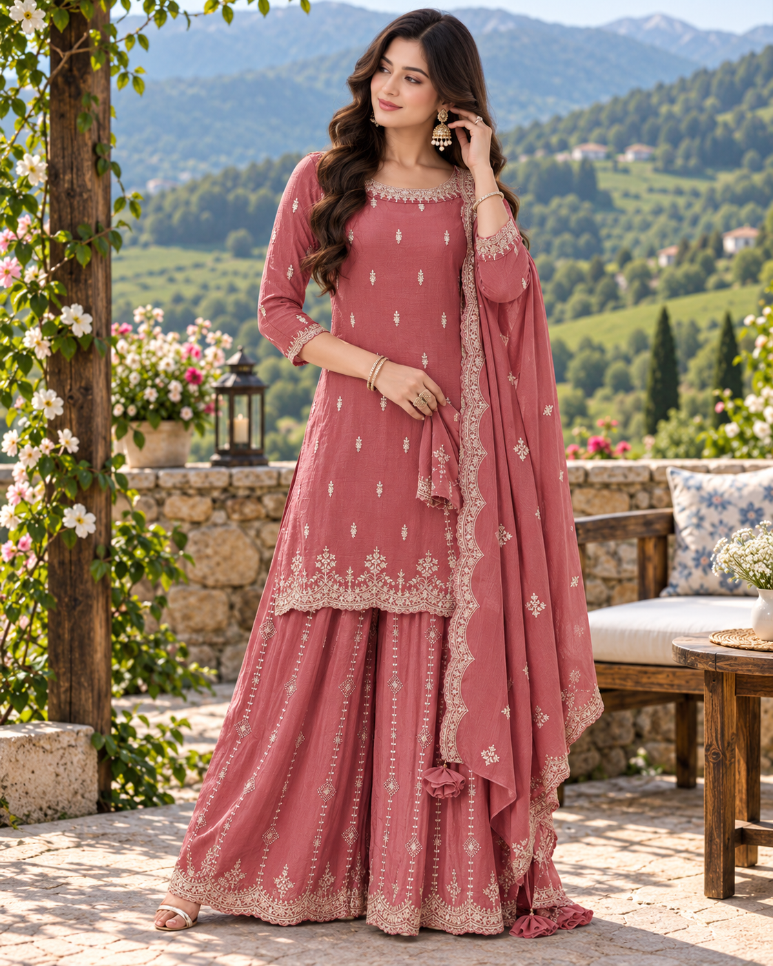 Premium Chinon Sequence Embroidery Multi Purpose Semi-Stitched Sharara Suit Pakistani Dress for Women