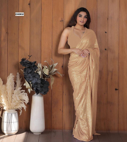 SEQUINS RANI NEW BLOCK BUSTER BOLLYWOOD 3MM EMBROIDERY DOUBLE SEQUINS WORK PARTYWEAR SAREE FOR WOMEN'S